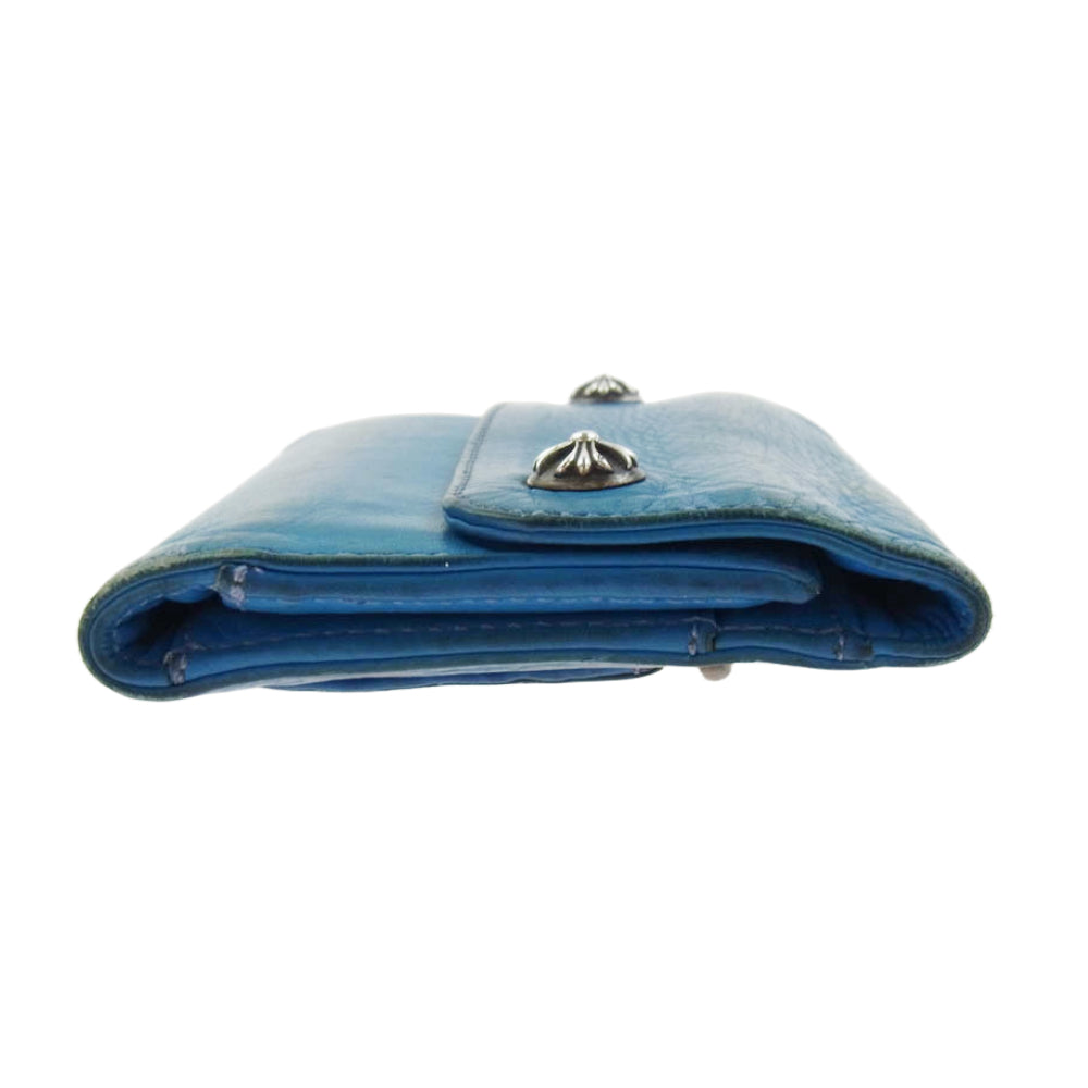 CHROME HEARTS クロムハーツ（原本無） WAVE MINI ウェーブミニ クロスボールボタン レザー ウォレット ブルー系【中古】