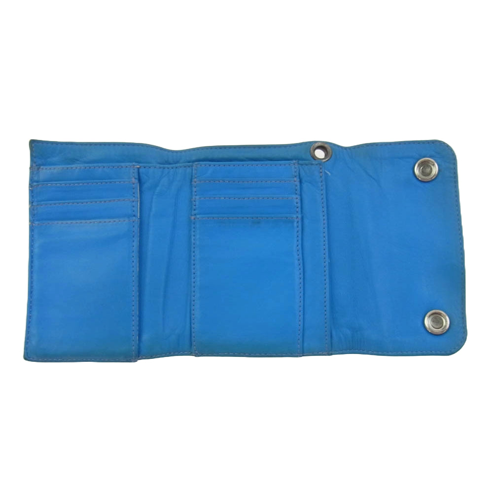 CHROME HEARTS クロムハーツ（原本無） WAVE MINI ウェーブミニ クロスボールボタン レザー ウォレット ブルー系【中古】