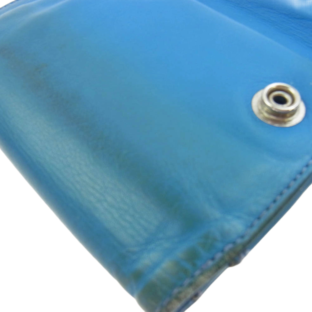 CHROME HEARTS クロムハーツ（原本無） WAVE MINI ウェーブミニ クロスボールボタン レザー ウォレット ブルー系【中古】