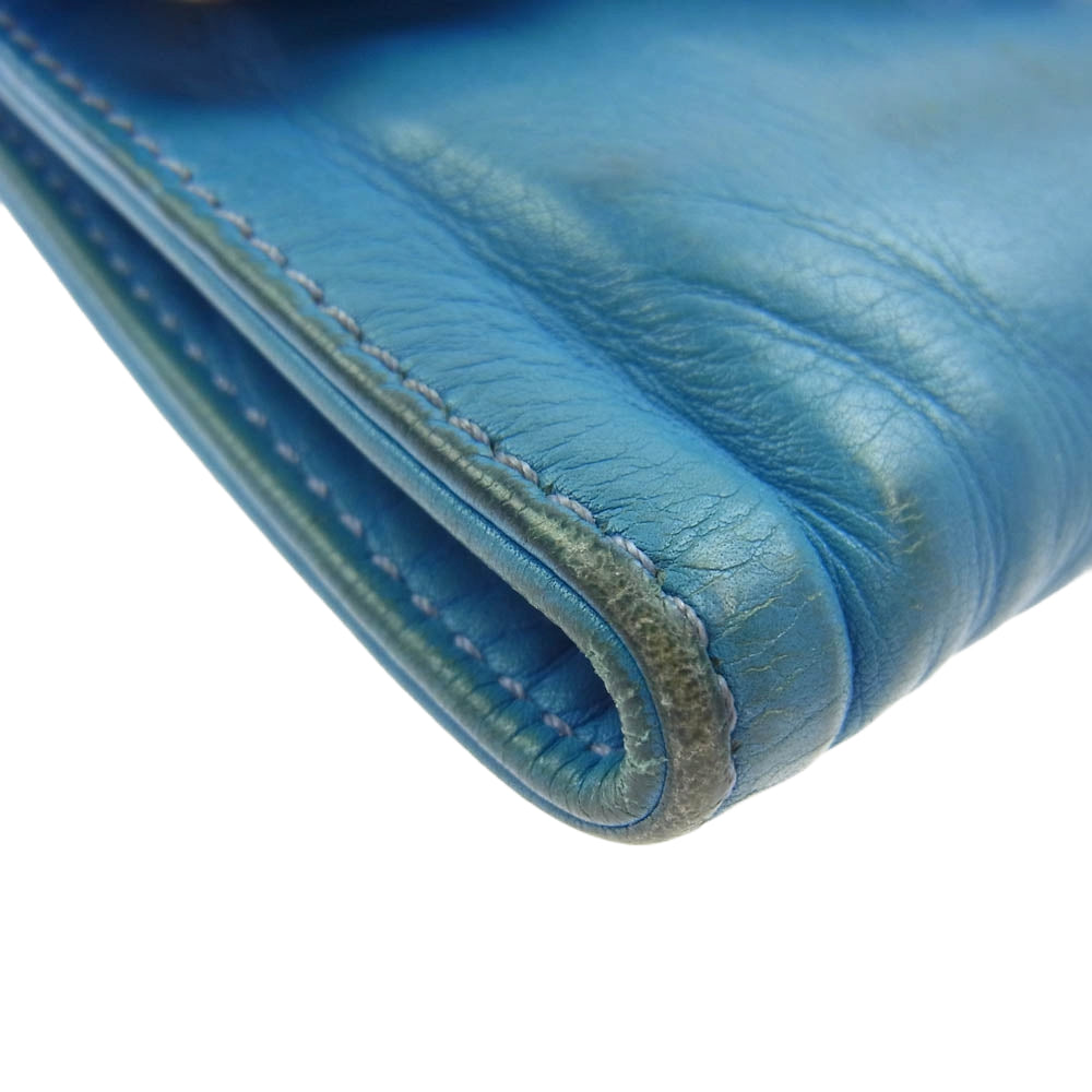 CHROME HEARTS クロムハーツ（原本無） WAVE MINI ウェーブミニ クロスボールボタン レザー ウォレット ブルー系【中古】