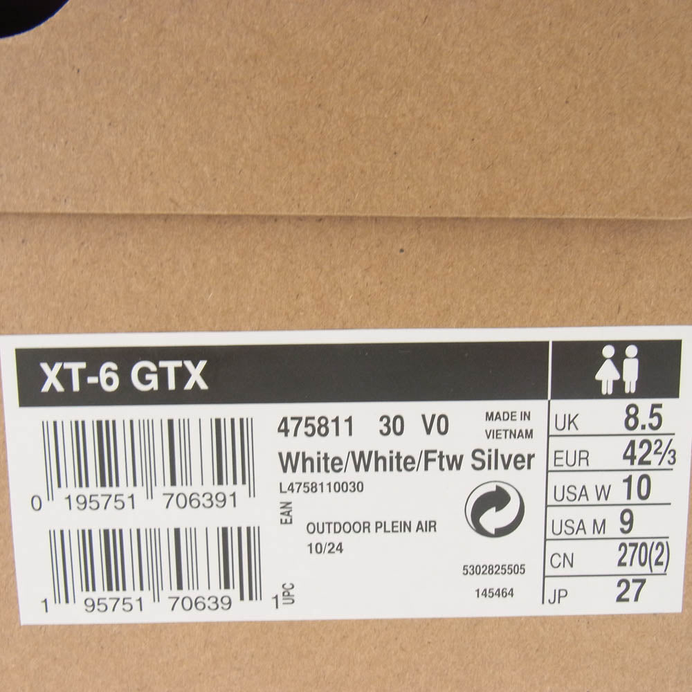 salomon サロモン 475811 XT-6GTX GORE-TEX ゴアテックス ローカット スニーカー ホワイト系 27cm【美品】【中古】