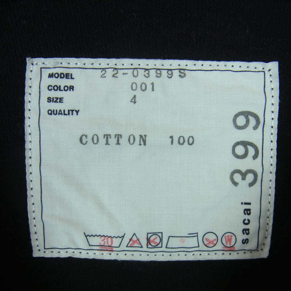 Sacai サカイ 22SS 22-0399S Film Crew T-Shirt フィルム クルー クルーネック 半袖 Tシャツ ブラック系 4【中古】