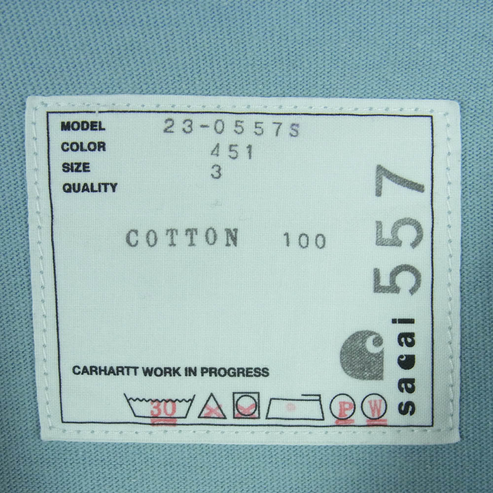 Carhartt カーハート 23AW 23-0557S WIP SACAI サカイ ロゴワッペン ポケット 半袖 Tシャツ カットソー ライトブルー系 3【中古】