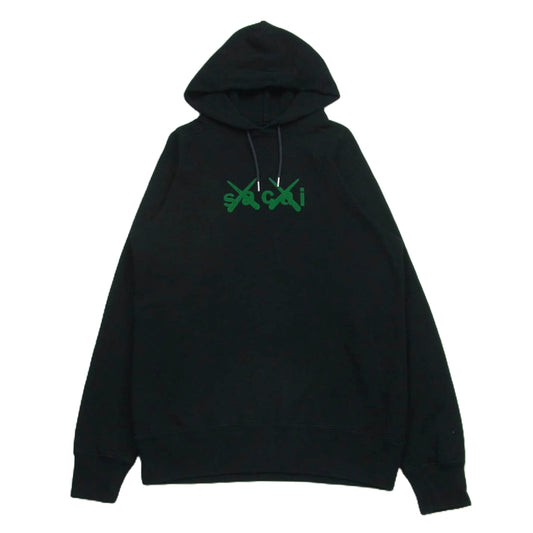 Sacai サカイ 21AW 21-0286S KAWS カウズ Flock Print Hoodie フロッキープリント プルオーバー パーカー フーディ ブラック系 2【中古】