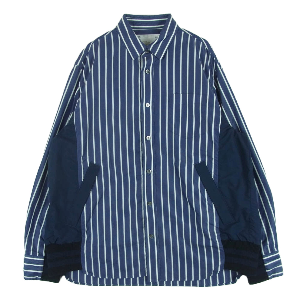 Sacai サカイ 21AW 21-02584M Cotton Poplin Shirt コットンポプリン ドッキング ストライプ 長袖 シャツ ネイビー系 ホワイト系 1【中古】