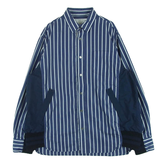 Sacai サカイ 21AW 21-02584M Cotton Poplin Shirt コットンポプリン ドッキング ストライプ 長袖 シャツ ネイビー系 ホワイト系 1【中古】