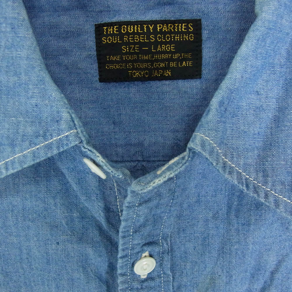 WACKO MARIA ワコマリア Chambray Work Shirt The Guilty Parties シャンブレー 長袖 ワーク シャツ ブルー系 L【中古】