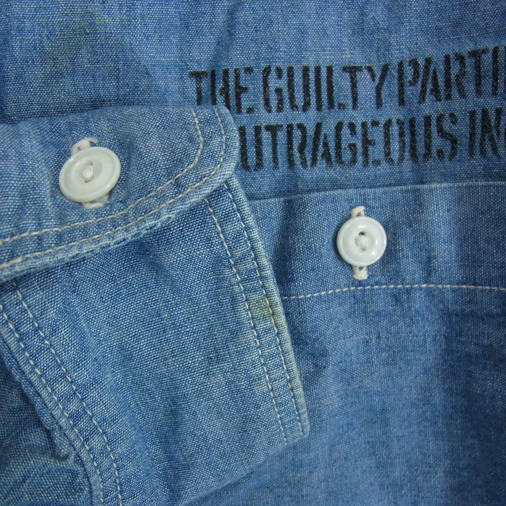WACKO MARIA ワコマリア Chambray Work Shirt The Guilty Parties シャンブレー 長袖 ワーク シャツ ブルー系 L【中古】