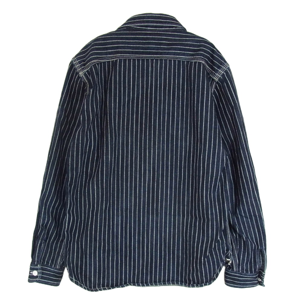 THE FLAT HEAD ザフラットヘッド 10oz ウォバッシュ ストライプ 長袖 ワーク シャツ ヘリンボーン ネイビー系 38【中古】