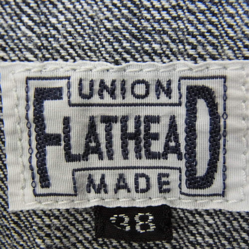 THE FLAT HEAD ザフラットヘッド 10oz ウォバッシュ ストライプ 長袖 ワーク シャツ ヘリンボーン ネイビー系 38【中古】
