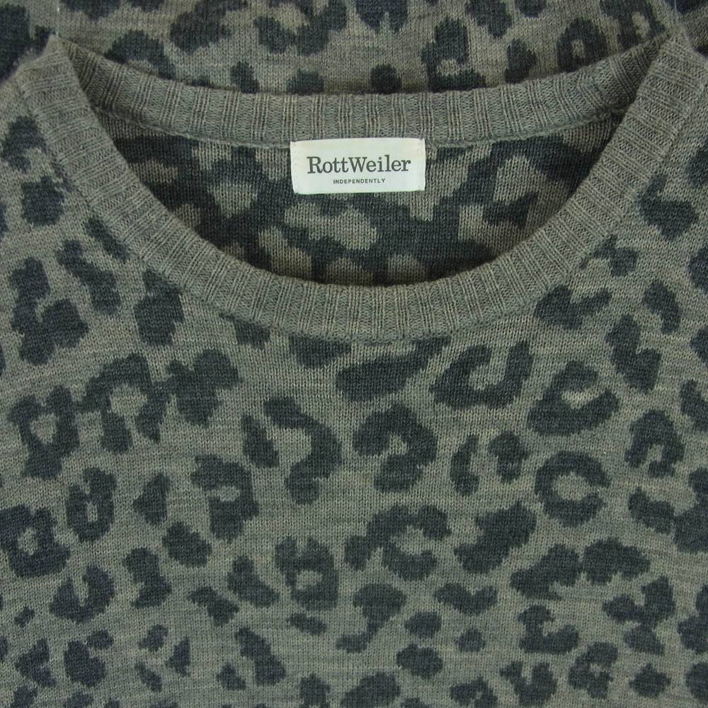 ROTTWEILER ロットワイラー レオパード柄 クルーネック ニット セーター ウール 日本製 グレー系 M【中古】