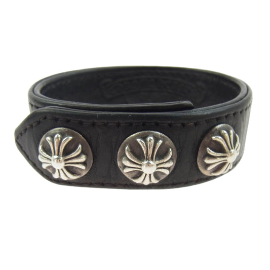 CHROME HEARTS クロムハーツ（原本無） 3BTN 2SNP クロスボール 3ボタン 2スナップ レザー ブレスレット ブラック系【中古】