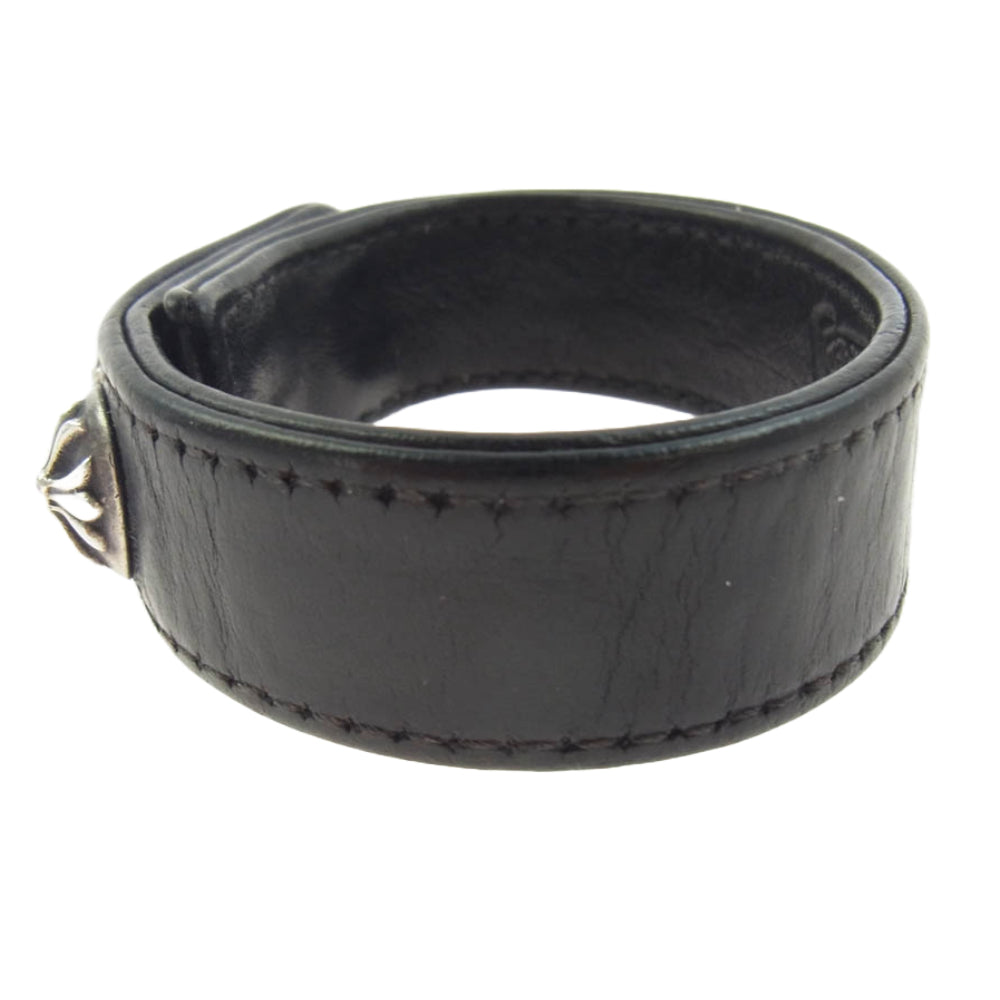 CHROME HEARTS クロムハーツ（原本無） 3BTN 2SNP クロスボール 3ボタン 2スナップ レザー ブレスレット ブラック系【中古】