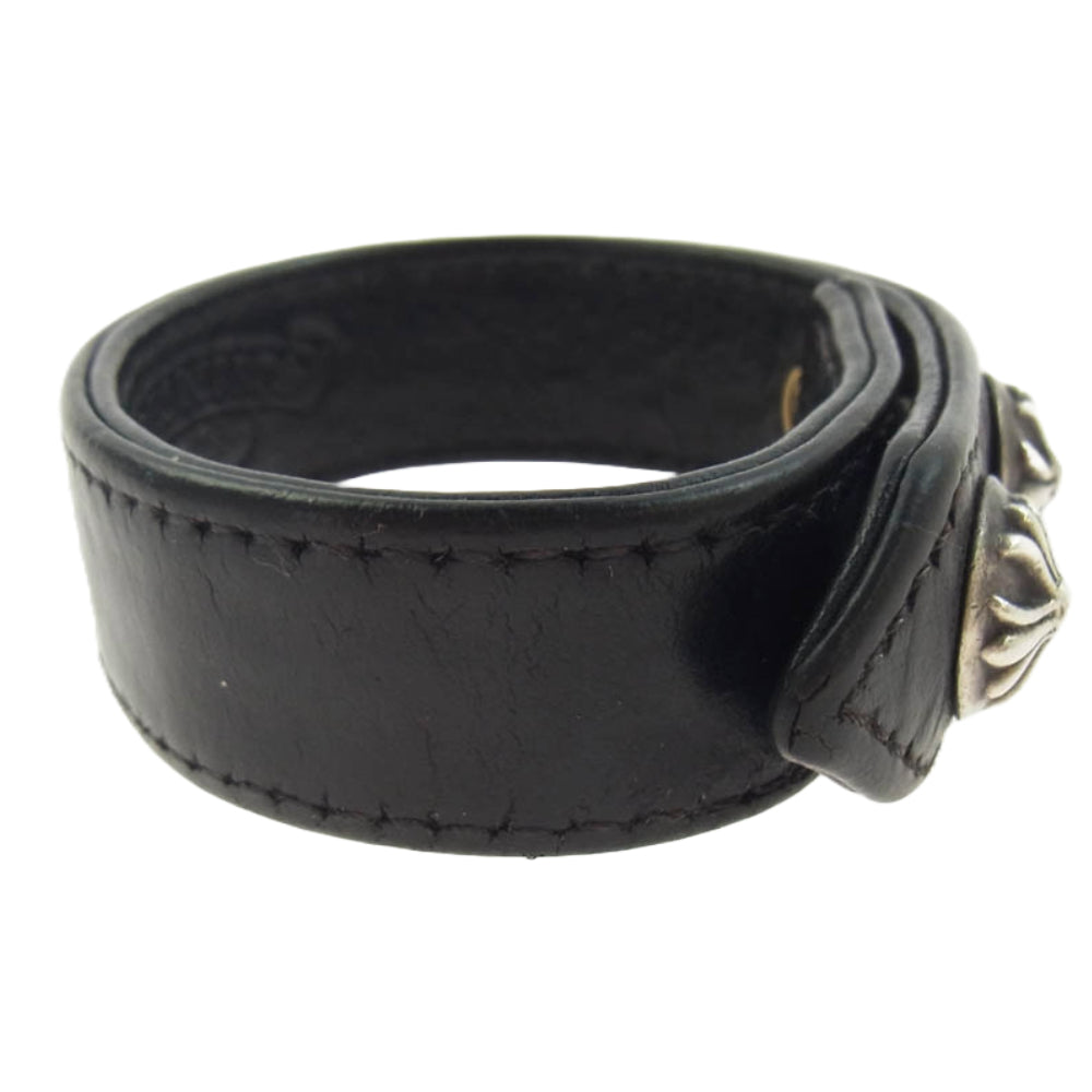 CHROME HEARTS クロムハーツ（原本無） 3BTN 2SNP クロスボール 3ボタン 2スナップ レザー ブレスレット ブラック系【中古】