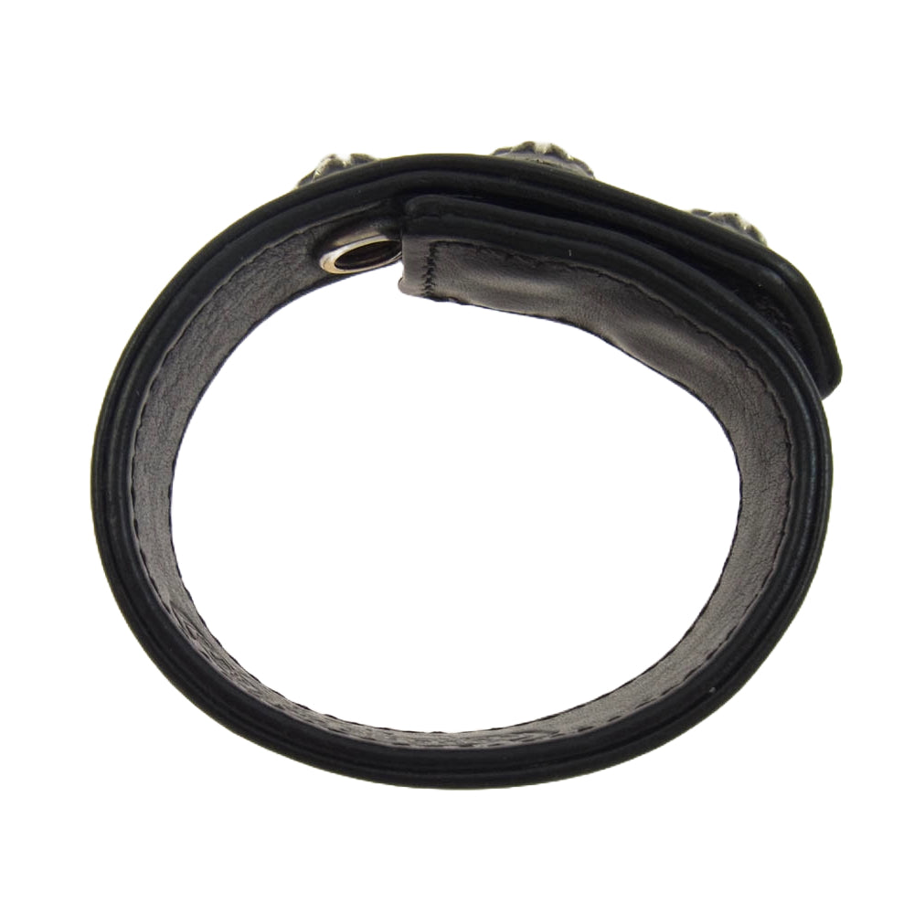 CHROME HEARTS クロムハーツ（原本無） 3BTN 2SNP クロスボール 3ボタン 2スナップ レザー ブレスレット ブラック系【中古】
