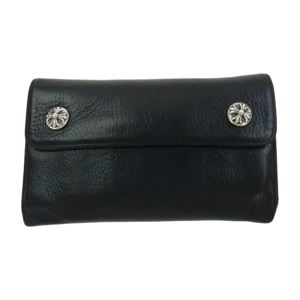 CHROME HEARTS クロムハーツ（原本無） WAVE CROSS BALL ウェーブ クロスボール ボタンレザー ウォレット 財布 ブラック系【中古】