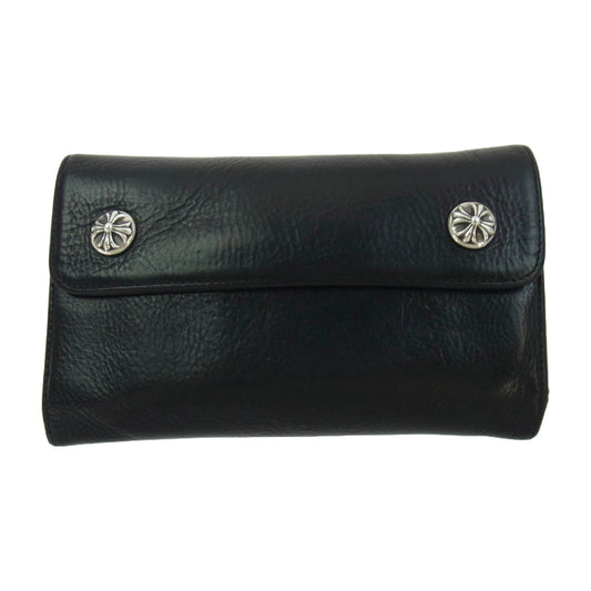 CHROME HEARTS クロムハーツ（原本無） WAVE CROSS BALL ウェーブ クロスボール ボタンレザー ウォレット 財布 ブラック系【中古】