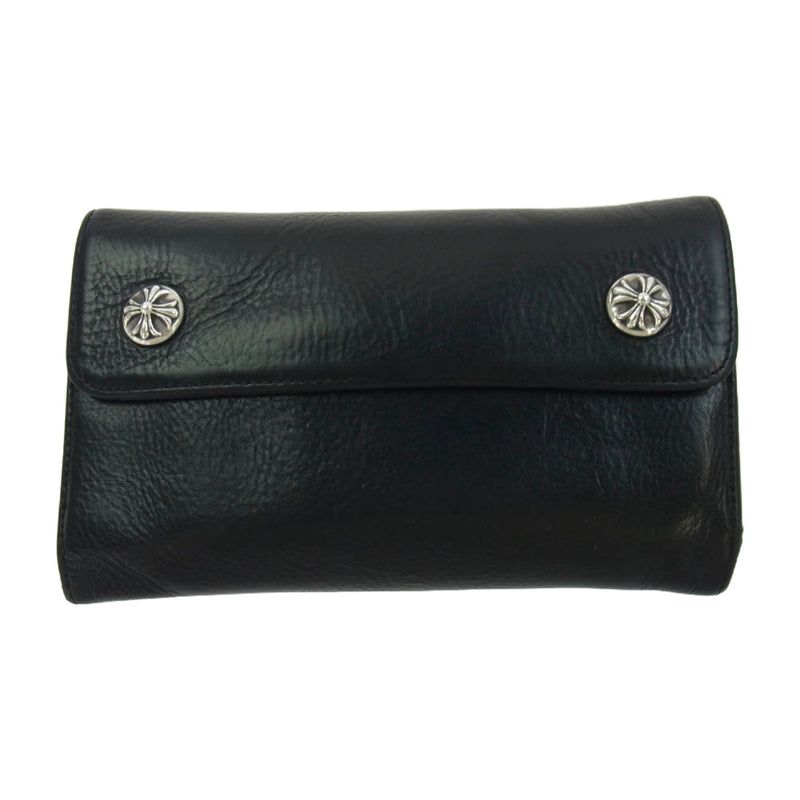CHROME HEARTS クロムハーツ（原本無） WAVE CROSS BALL ウェーブ クロスボール ボタンレザー ウォレット 財布 ブラック系【中古】