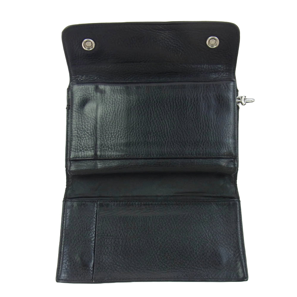 CHROME HEARTS クロムハーツ（原本無） WAVE CROSS BALL ウェーブ クロスボール ボタンレザー ウォレット 財布 ブラック系【中古】