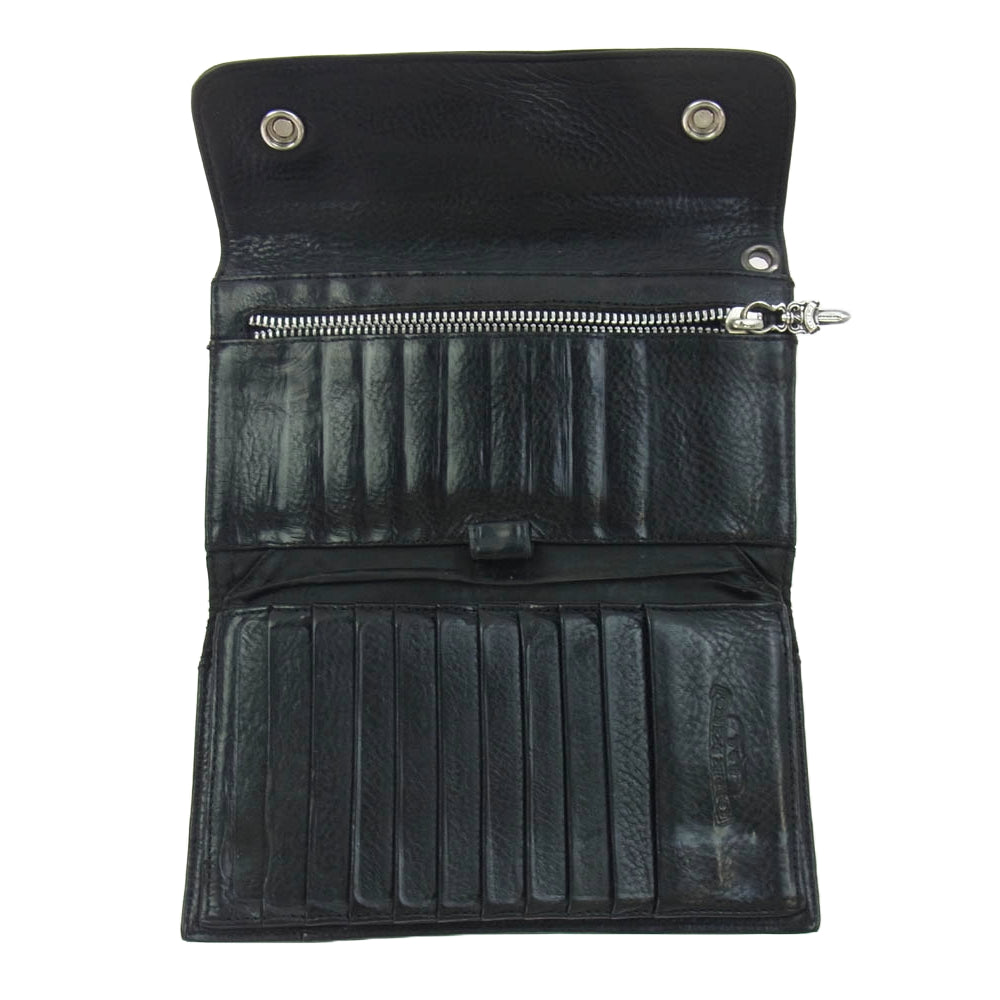 CHROME HEARTS クロムハーツ（原本無） WAVE CROSS BALL ウェーブ クロスボール ボタンレザー ウォレット 財布 ブラック系【中古】