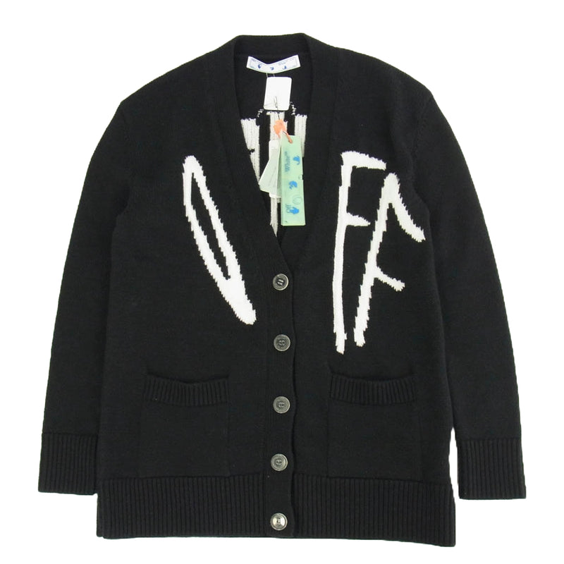 OFF-WHITE オフホワイト OWHB006F20KNI001 ロゴ インターシャ Vネック カーディガン ブラック系 40【美品】【中古】