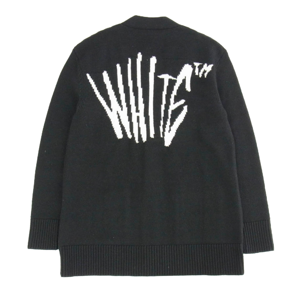 OFF-WHITE オフホワイト OWHB006F20KNI001 ロゴ インターシャ Vネック カーディガン ブラック系 40【美品】【中古】