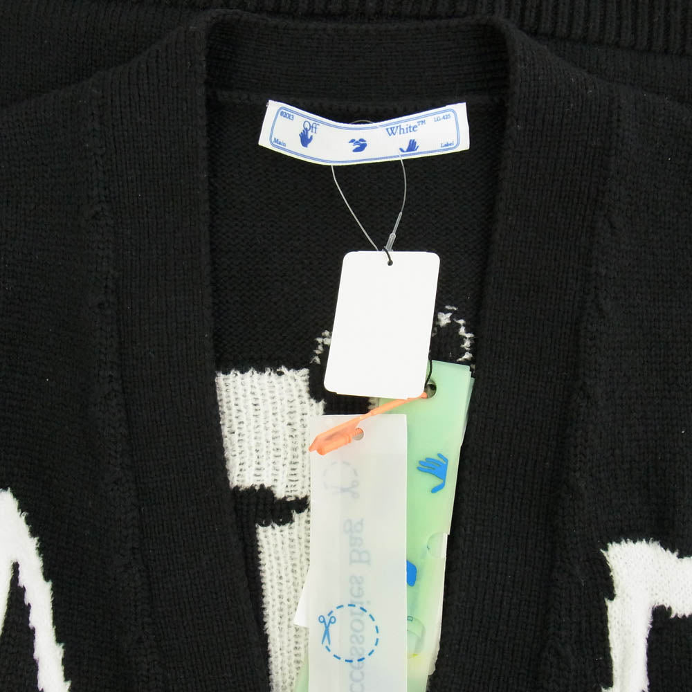OFF-WHITE オフホワイト OWHB006F20KNI001 ロゴ インターシャ Vネック カーディガン ブラック系 40【美品】【中古】