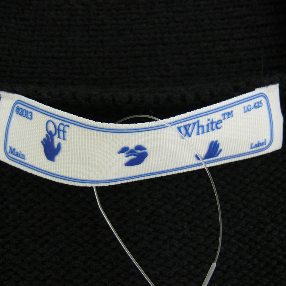 OFF-WHITE オフホワイト OWHB006F20KNI001 ロゴ インターシャ Vネック カーディガン ブラック系 40【美品】【中古】
