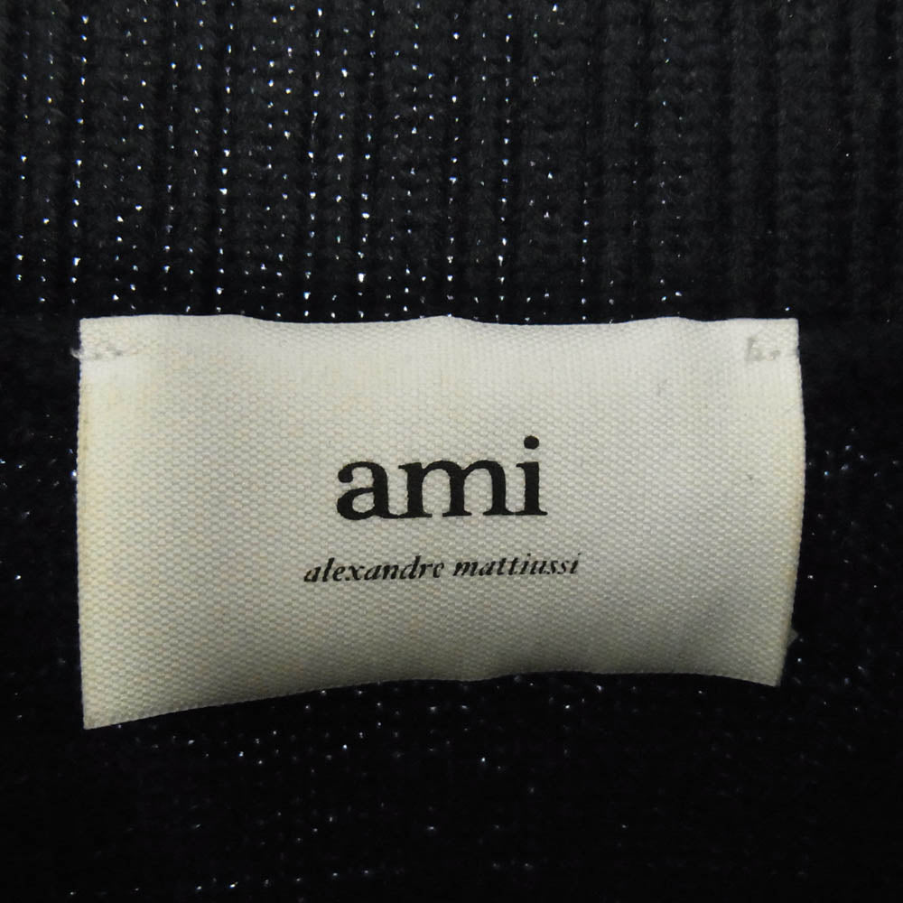 AMI PARIS アミパリス ハート ロゴ タートルネック ニット ネイビー系【中古】