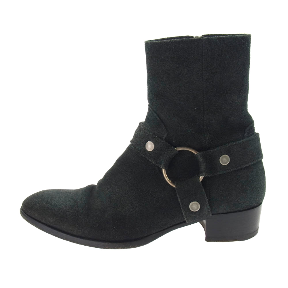 SAINT LAURENT サンローラン 443190 WYATT 40 クラシック ワイアット ハーネス リング レザー サイドジップ スエード ヒール ブーツ ブラック系 40【中古】