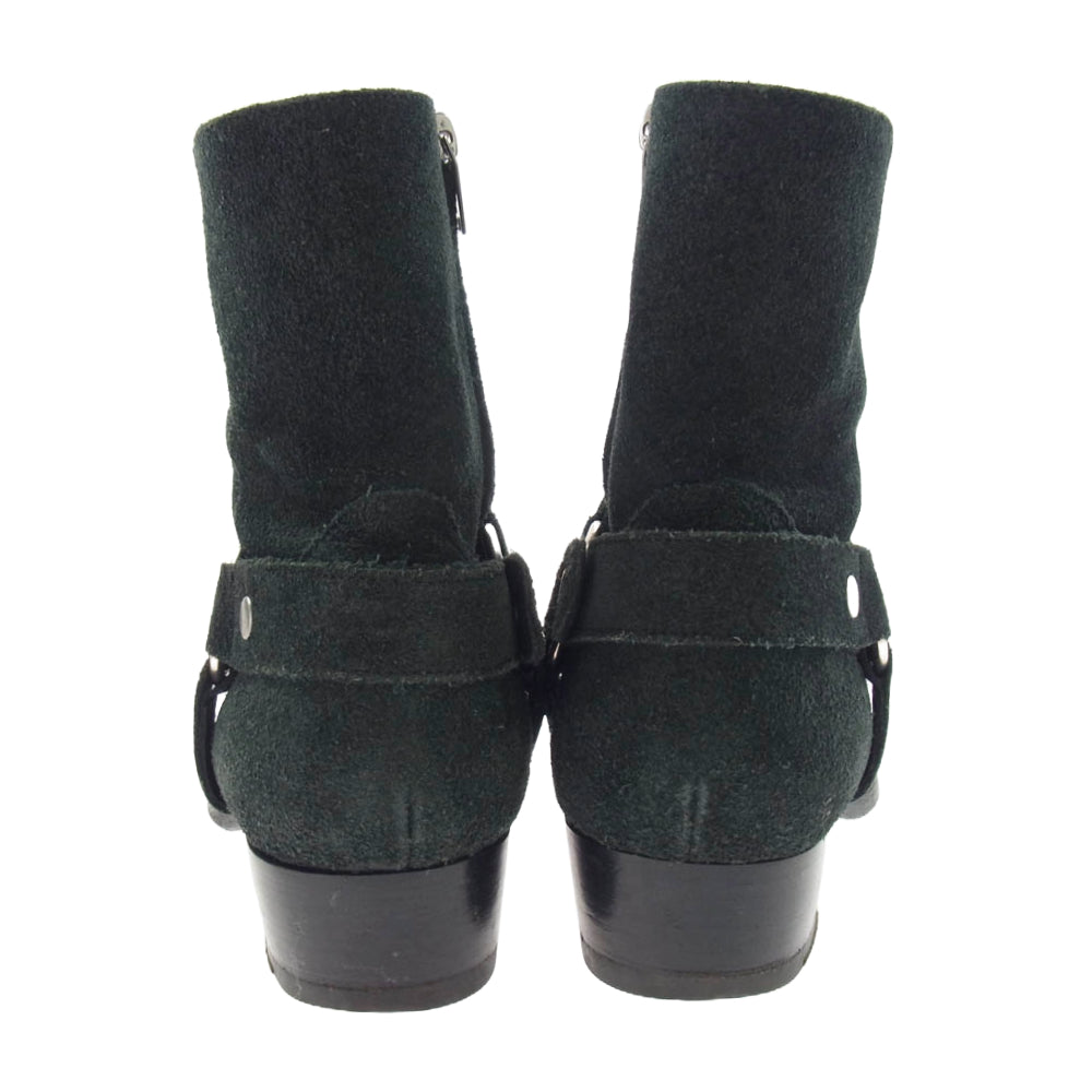 SAINT LAURENT サンローラン 443190 WYATT 40 クラシック ワイアット ハーネス リング レザー サイドジップ スエード ヒール ブーツ ブラック系 40【中古】
