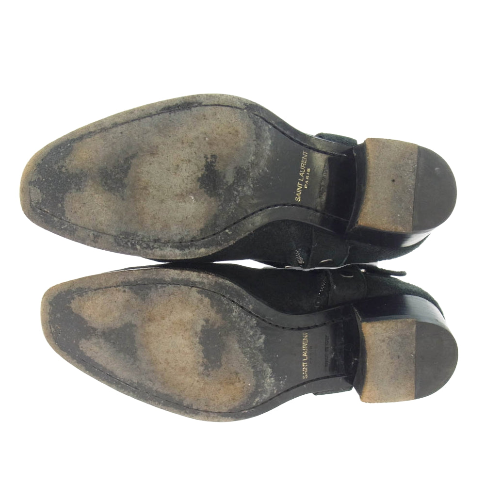 SAINT LAURENT サンローラン 443190 WYATT 40 クラシック ワイアット ハーネス リング レザー サイドジップ スエード ヒール ブーツ ブラック系 40【中古】