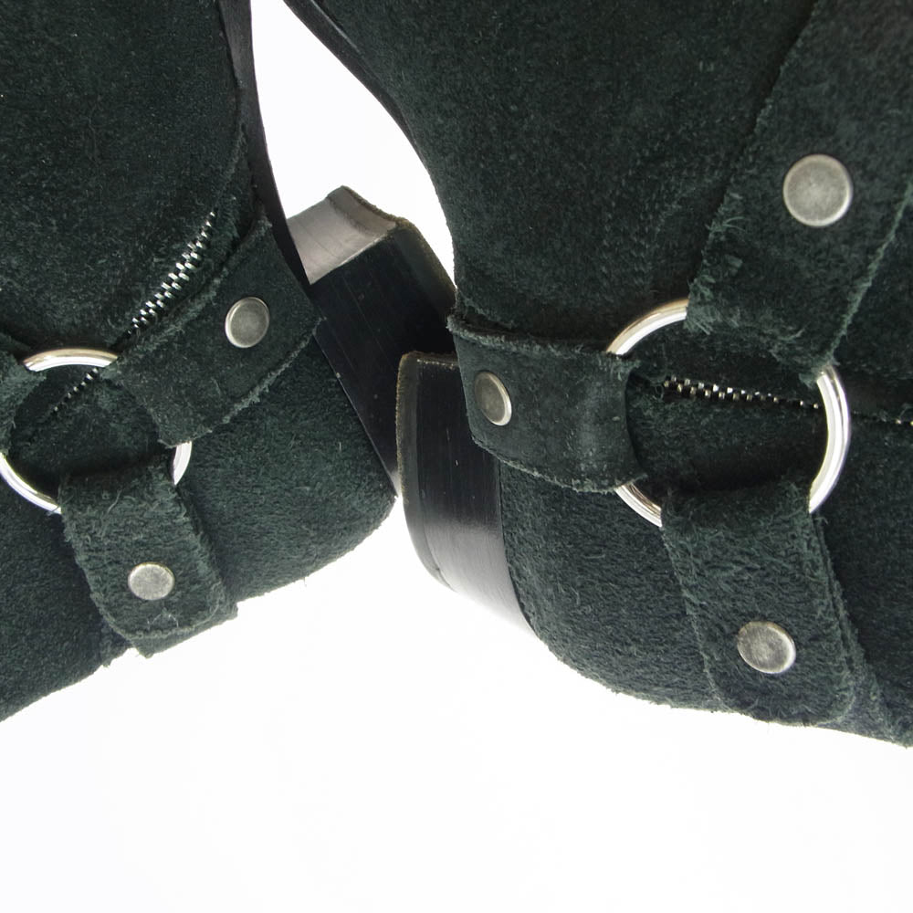 SAINT LAURENT サンローラン 443190 WYATT 40 クラシック ワイアット ハーネス リング レザー サイドジップ スエード ヒール ブーツ ブラック系 40【中古】
