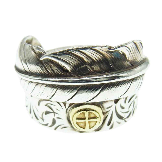 スタジオ T&Y 金メタル付 唐草 フェザー リング シルバー系 21.5号【中古】