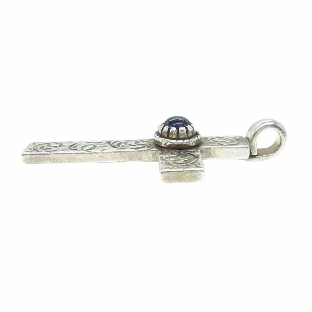 スタジオ T&Y ストーン付 唐草 クロス ペンダント トップ シルバー系 パープル系【中古】