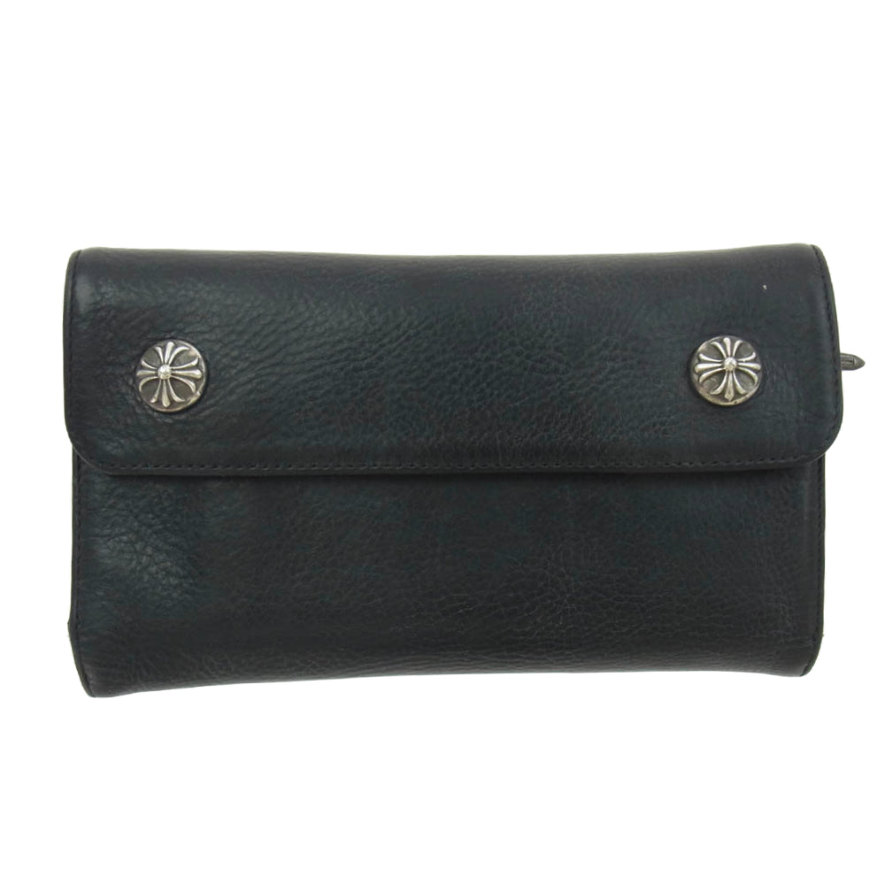 CHROME HEARTS クロムハーツ（原本無） WAVE ウェーブウォレット クロスボールボタン レザー 長財布 ブラック系【中古】