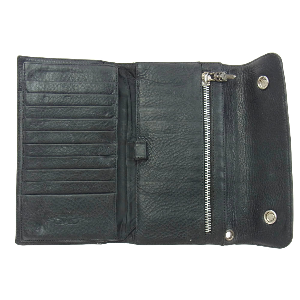 CHROME HEARTS クロムハーツ（原本無） WAVE ウェーブウォレット クロスボールボタン レザー 長財布 ブラック系【中古】