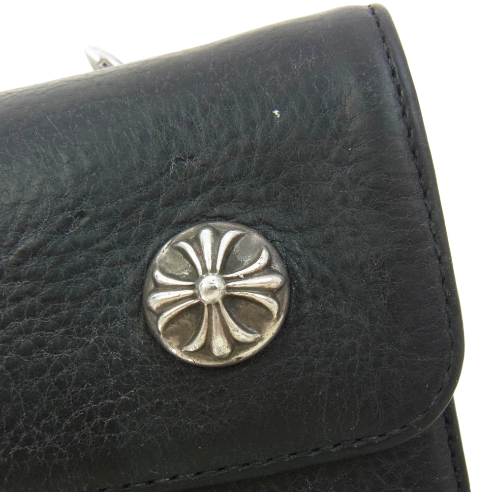 CHROME HEARTS クロムハーツ（原本無） WAVE ウェーブウォレット クロスボールボタン レザー 長財布 ブラック系【中古】