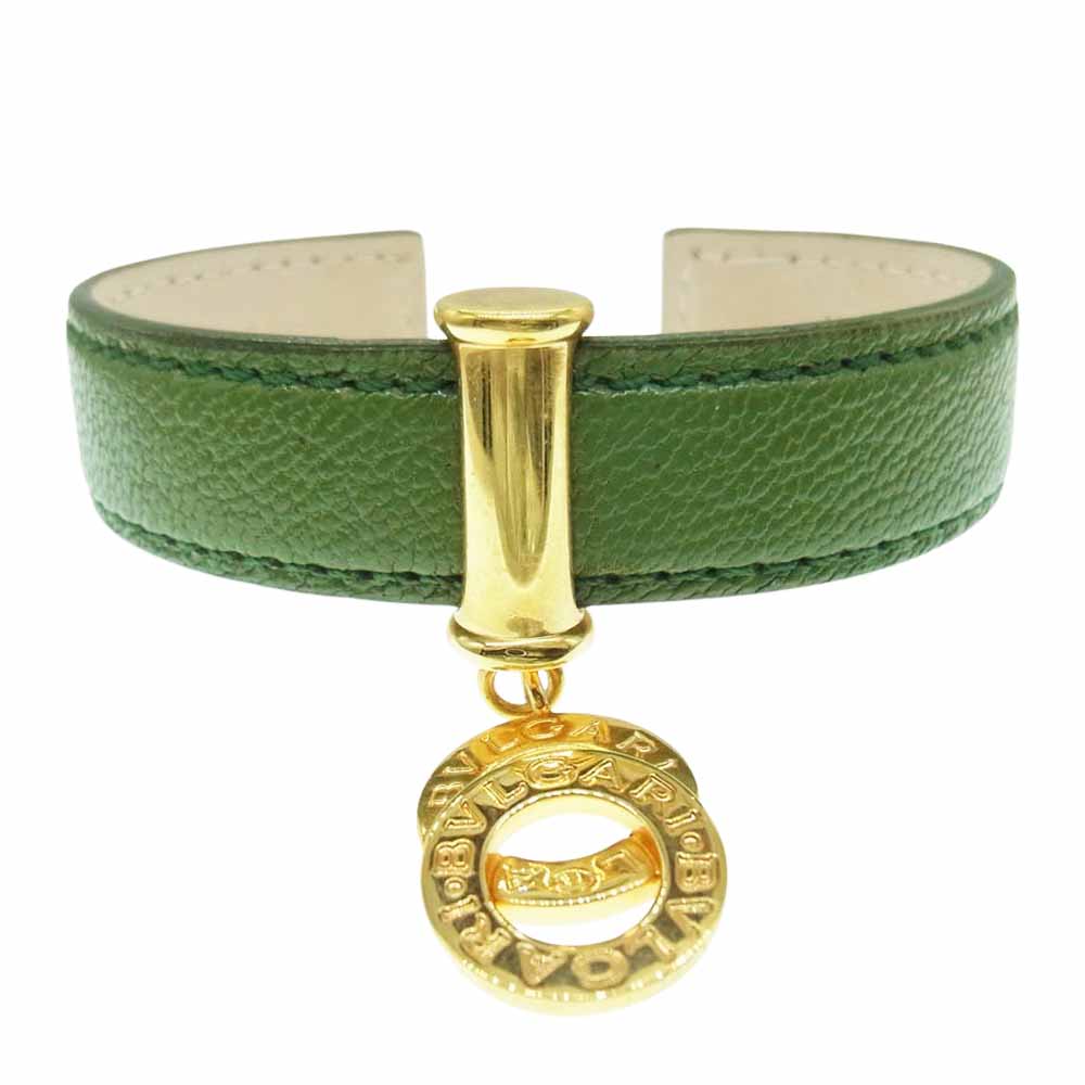 BVLGARI ブルガリ ドッピオトンド グリーン レザー ブレスレット 腕輪 ライトグリーン系【中古】