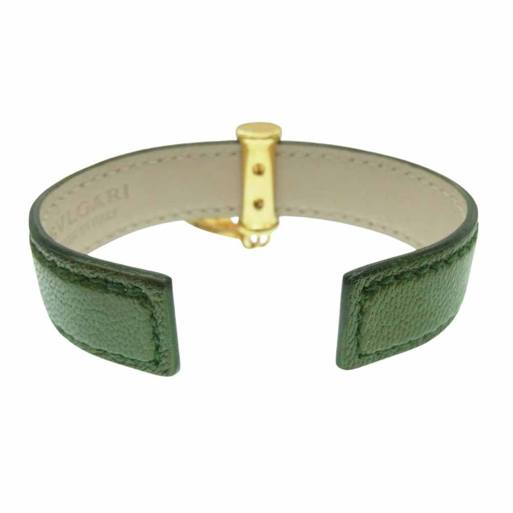 BVLGARI ブルガリ ドッピオトンド グリーン レザー ブレスレット 腕輪 ライトグリーン系【中古】