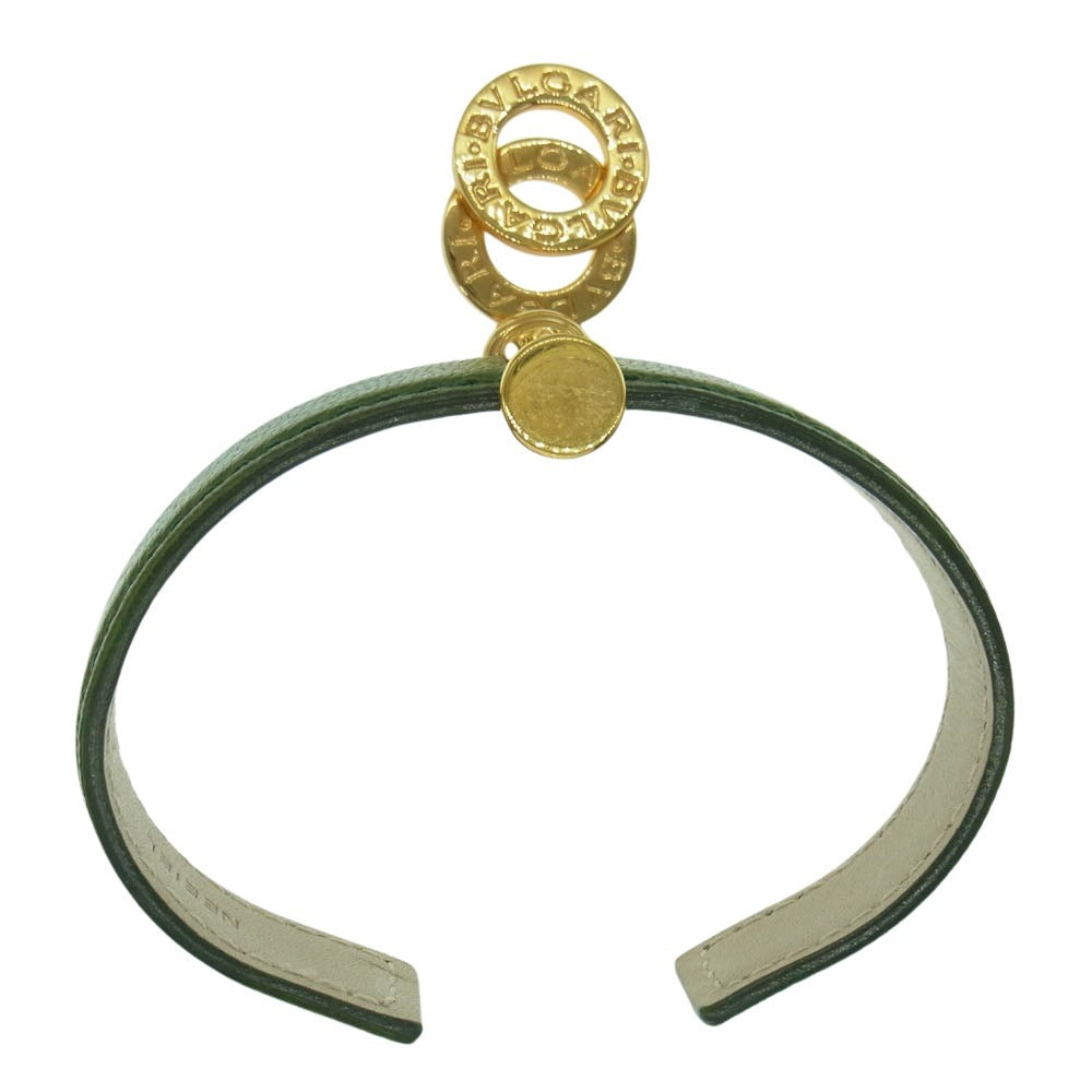 BVLGARI ブルガリ ドッピオトンド グリーン レザー ブレスレット 腕輪 ライトグリーン系【中古】