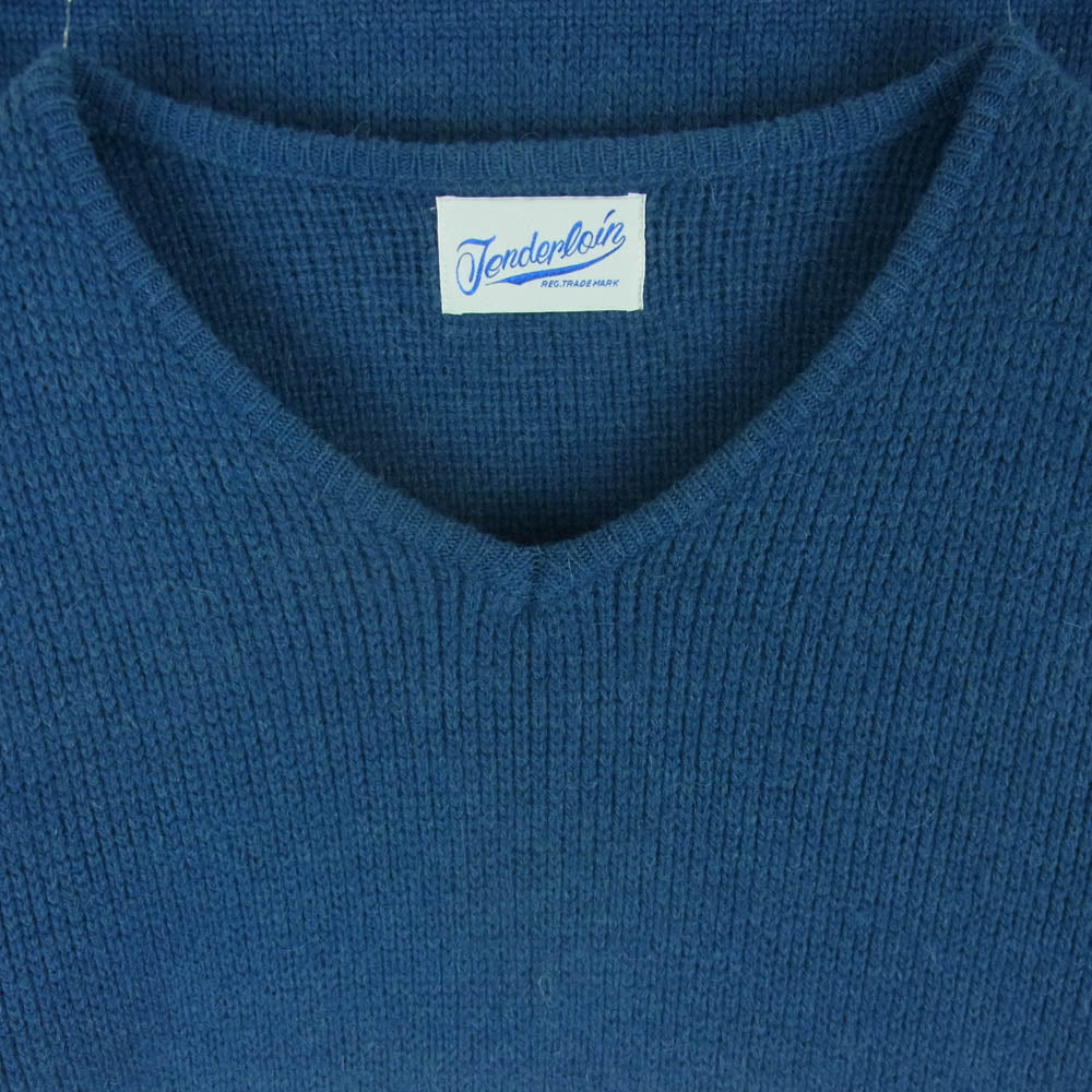 TENDERLOIN テンダーロイン T-SWEATER V Vネック ウール ニット セーター 日本製 ブルー系 XL【中古】