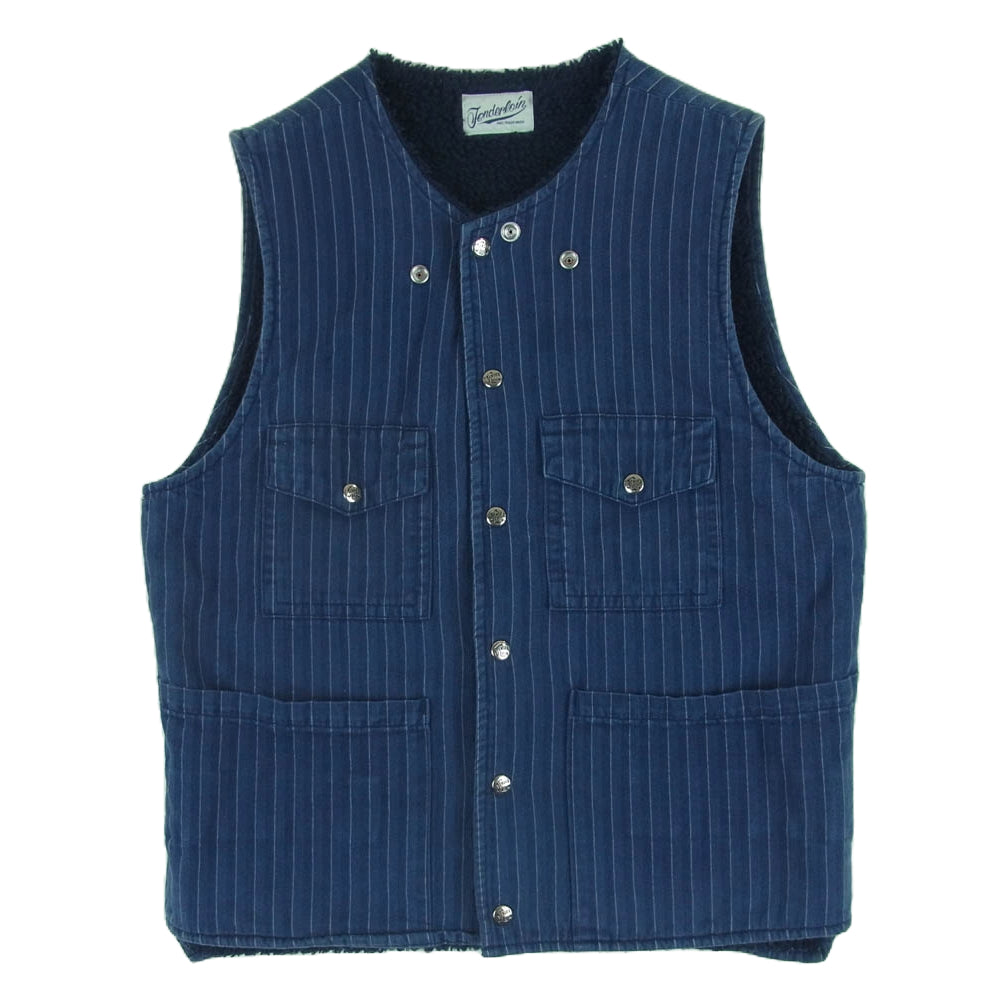 TENDERLOIN テンダーロイン T-VEST SO ストライプ柄 ベスト 裏地ボア コットン 日本製 ネイビー系 M【中古】