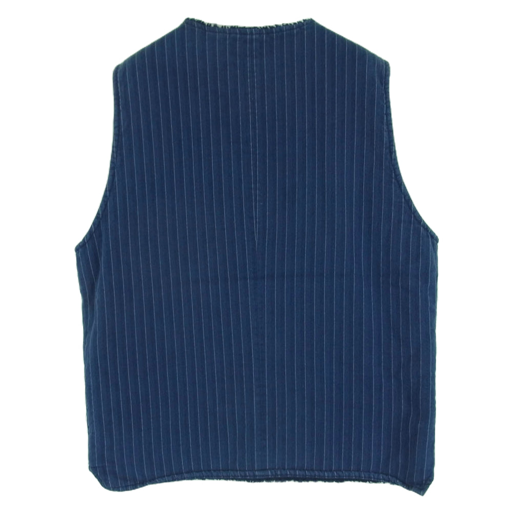 TENDERLOIN テンダーロイン T-VEST SO ストライプ柄 ベスト 裏地ボア コットン 日本製 ネイビー系 M【中古】