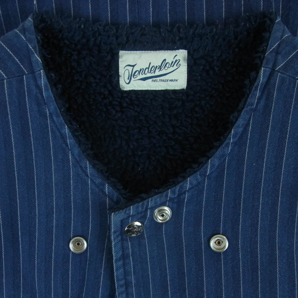 TENDERLOIN テンダーロイン T-VEST SO ストライプ柄 ベスト 裏地ボア コットン 日本製 ネイビー系 M【中古】