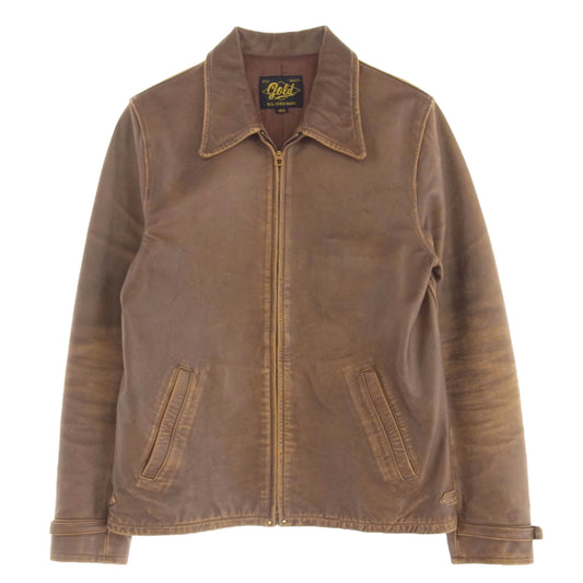 ゴールド GL-80309 加工 レザー ジャケット ブルゾン ブラウン系 40【中古】