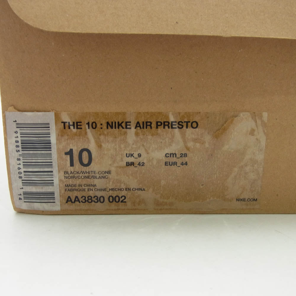 NIKE ナイキ AA3830-002 フェイクバスターズ鑑定済 Off-White Air Presto オフホワイト エアプレスト スニーカー ブラック系 28cm【中古】