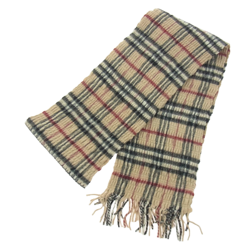 BURBERRY バーバリー カシミヤ混 ウール ノバチェック マフラー ライトブラウン系【中古】