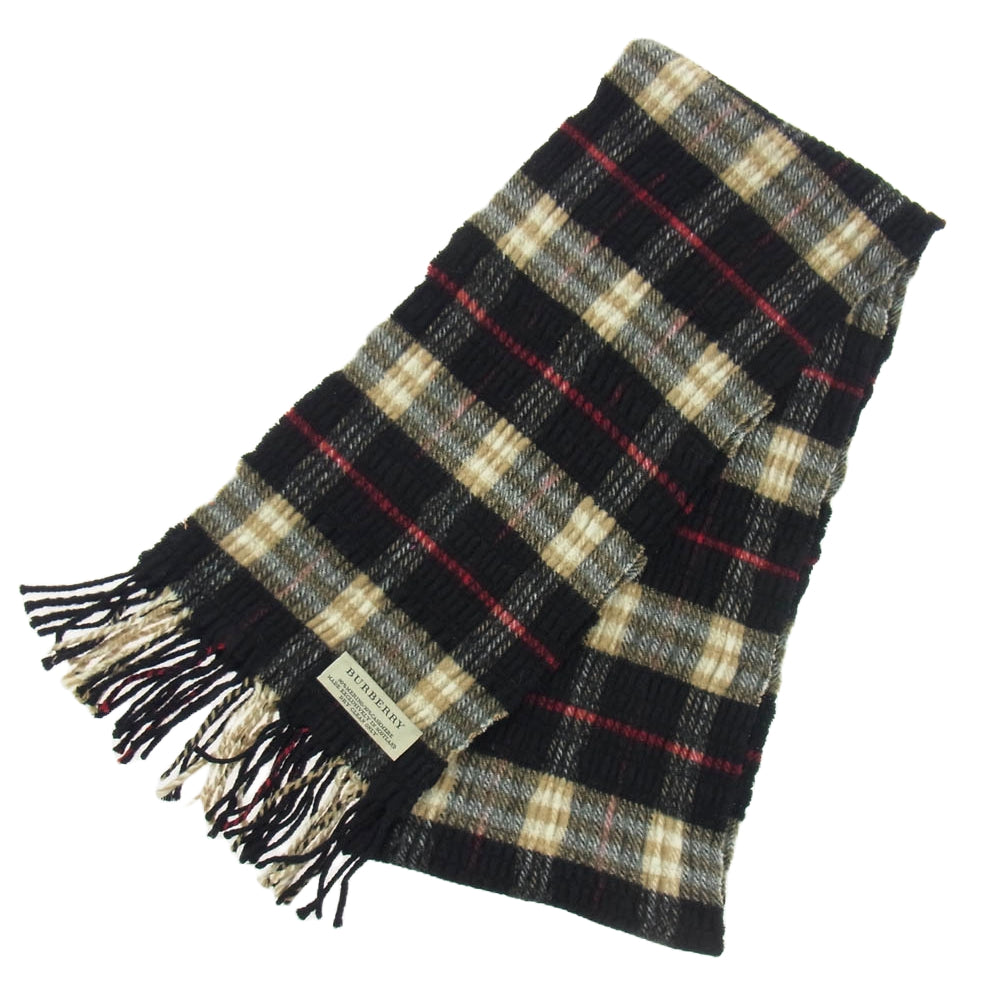 BURBERRY バーバリー カシミヤ混 メリノウール ノバチェック マフラー ブラック系 ライトブラウン系【中古】