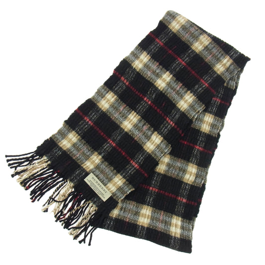 BURBERRY バーバリー カシミヤ混 メリノウール ノバチェック マフラー ブラック系 ライトブラウン系【中古】